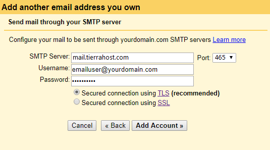 smtp setting with gmail and your domain