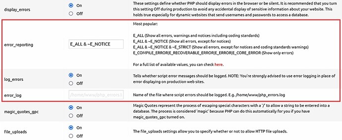 New PHP ini settings in control panel